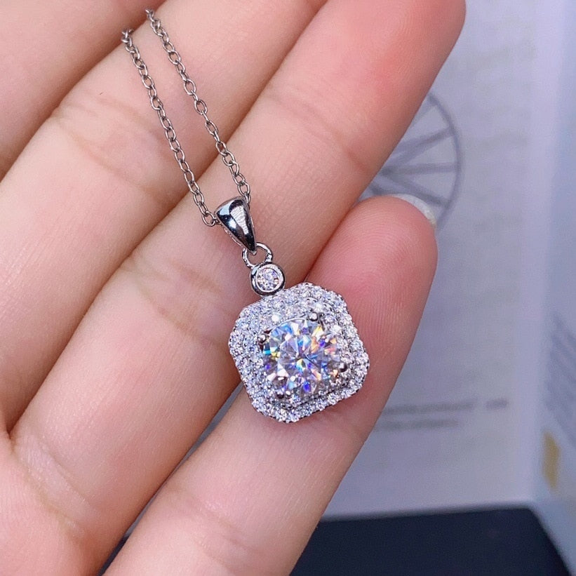 925 Sterling Silver Moissanite Double Row Pendant