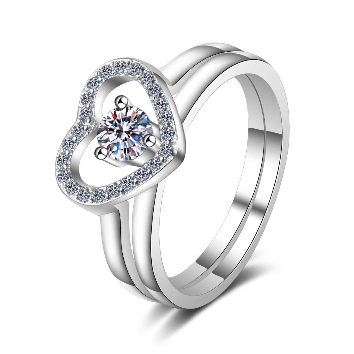 Heart-Shaped 2-Piece Moissanite Ring - 925 Sterling Silver