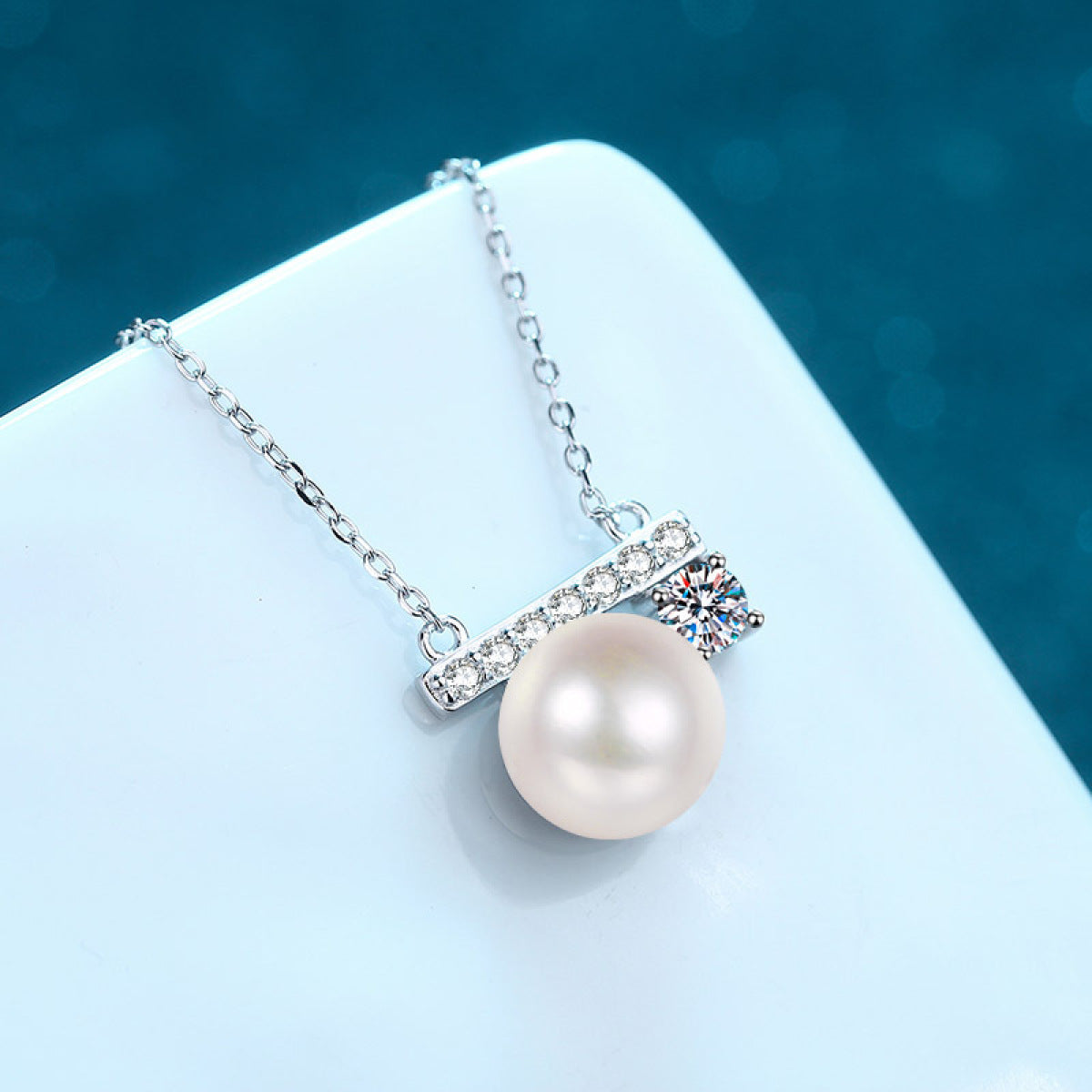 Moissanite & Freshwater Pearl Necklace - 925 Sterling Silver
