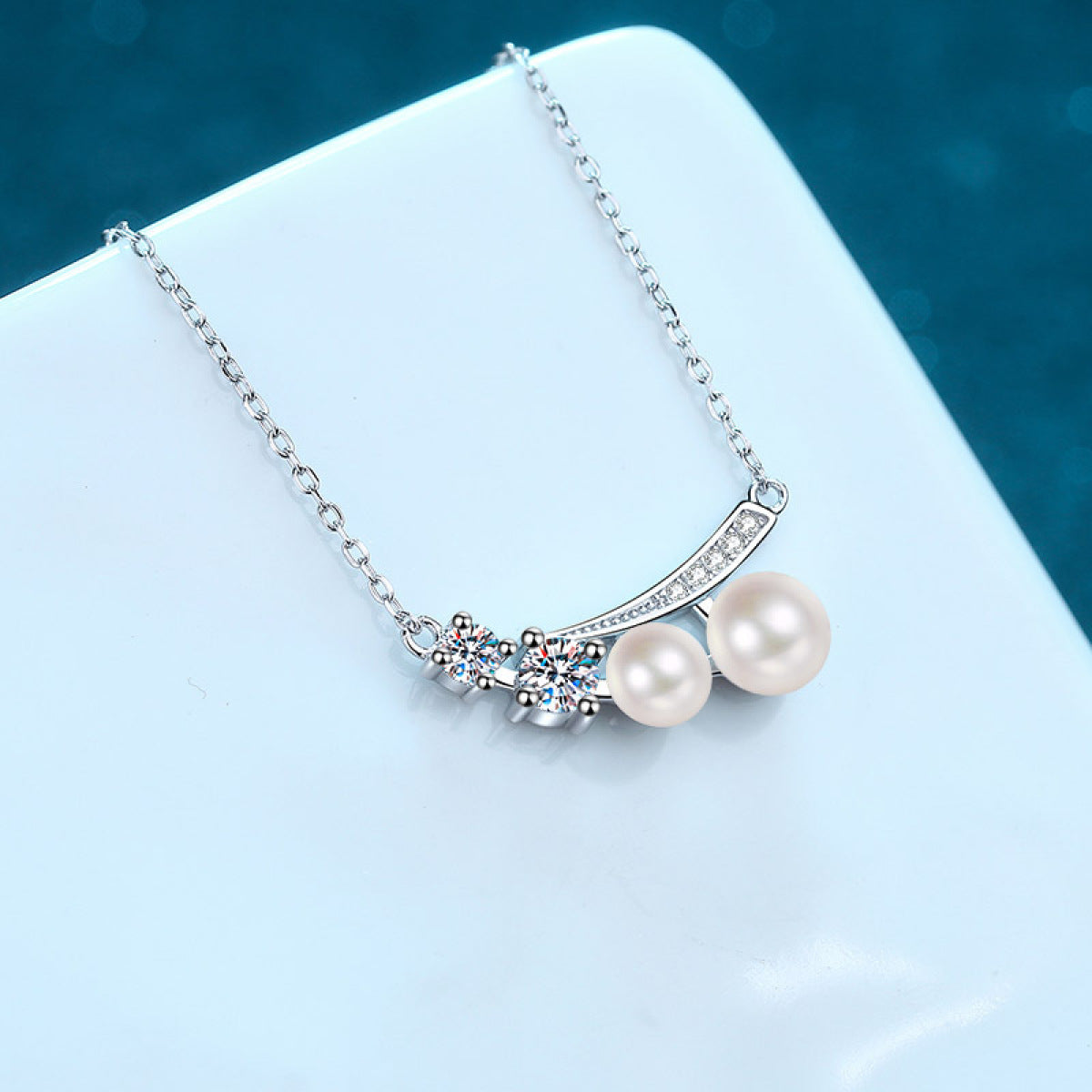 Moissanite Freshwater Pearl Necklace - 925 Sterling Silver