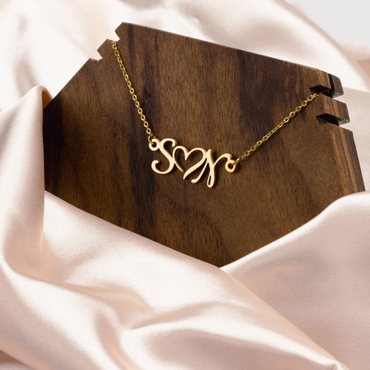 Customized Couple Initials Heart Necklace - Gold Or Silver Over Stainless Steel