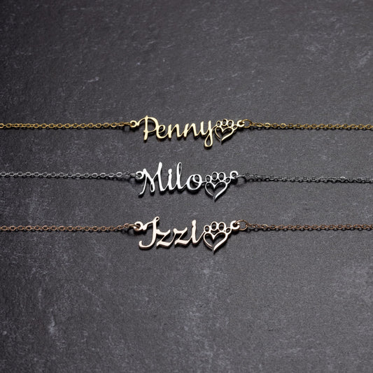 Customized Dog Mom Name Necklace - Gold Or Silver Over Stainless Steel