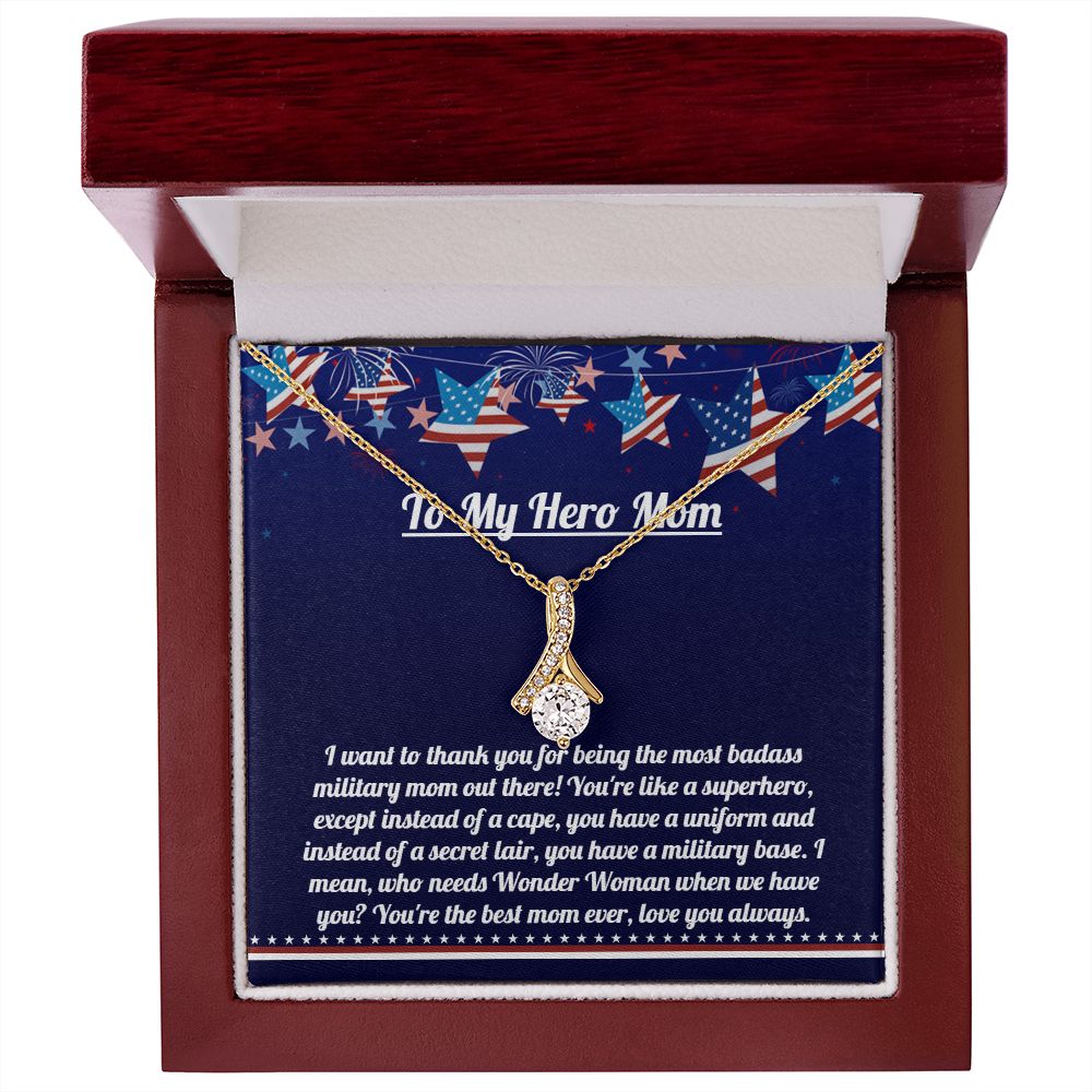 To My Hero Mom - Badass Military Mom Necklace - 14K White Gold Over Stainless Steel